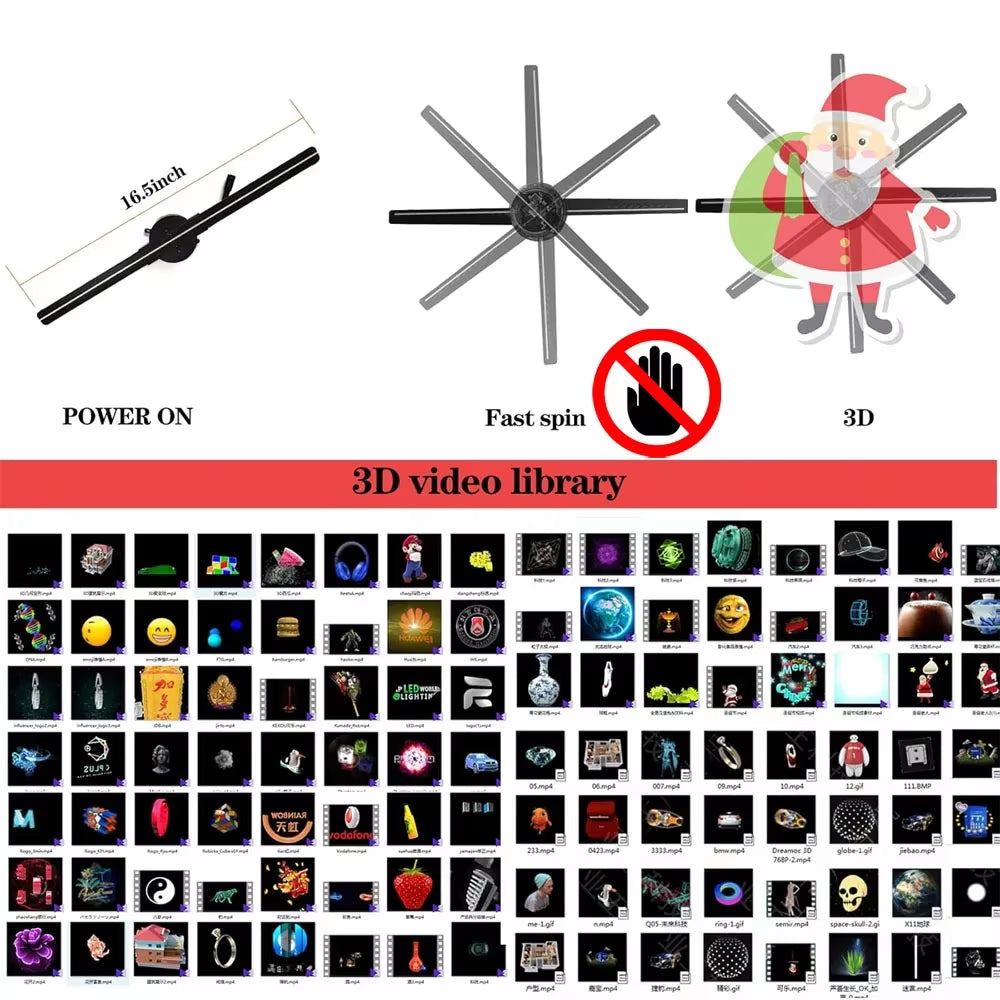 3D Hologram Fan Projector with LED High-Definition Display Suitable for Attracting Attention Mall Dining Hologram Fan